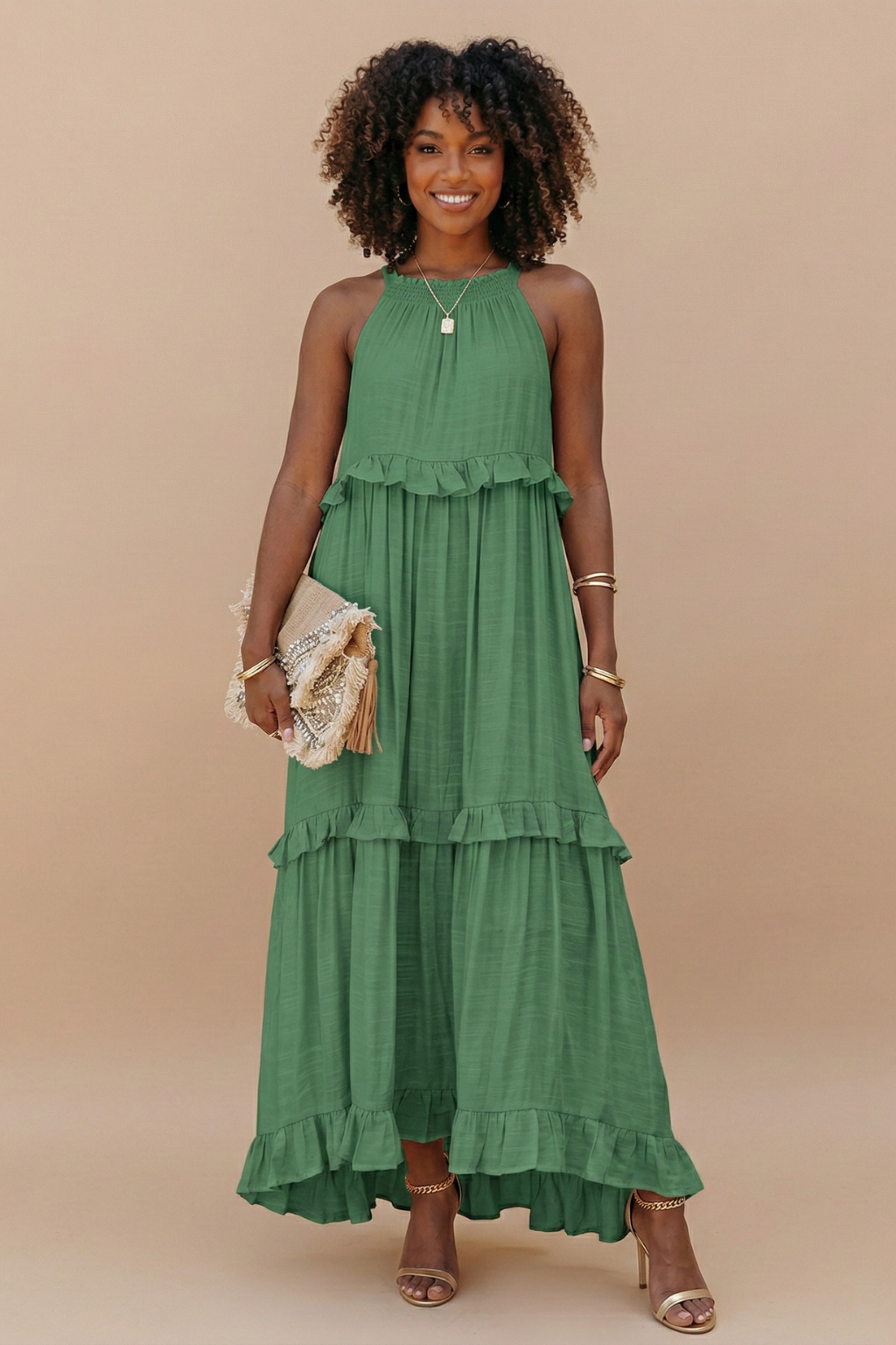 Women's Lightweight Cotton Maxi Dress | Flowy Elegant Summer Dress with Halter Neck 2