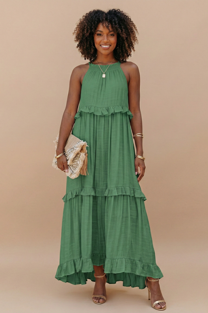 Women's Lightweight Cotton Maxi Dress | Flowy Elegant Summer Dress with Halter Neck 2