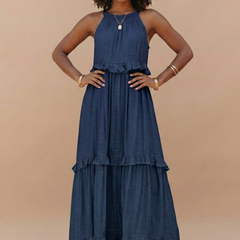 Women's Lightweight Cotton Maxi Dress | Flowy Elegant Summer Dress with Halter Neck 3