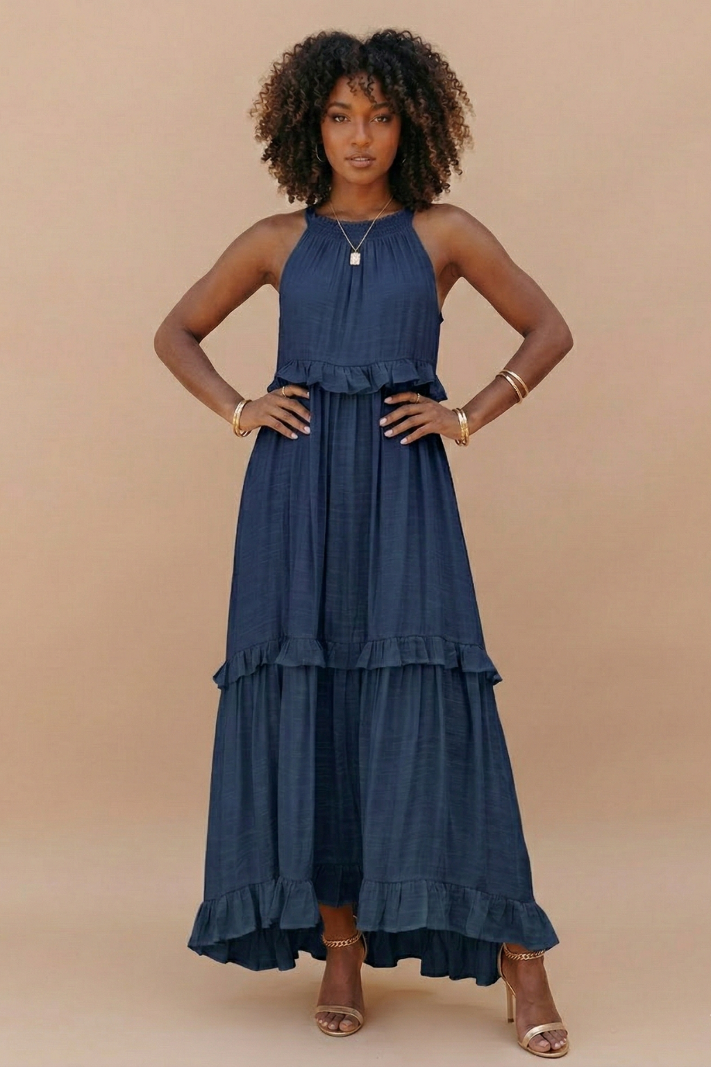 Women's Lightweight Cotton Maxi Dress | Flowy Elegant Summer Dress with Halter Neck 3