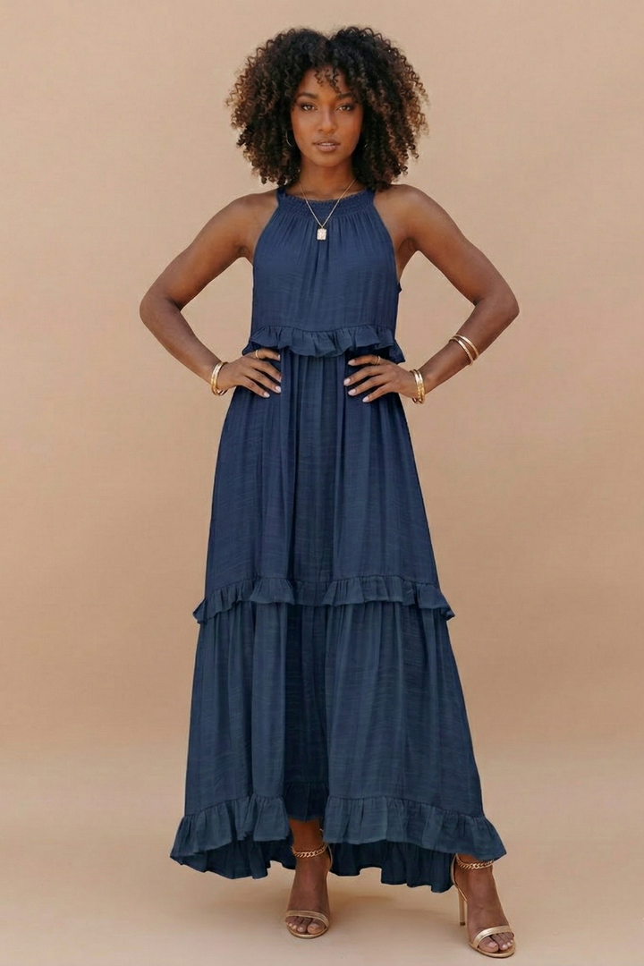 Women's Lightweight Cotton Maxi Dress | Flowy Elegant Summer Dress with Halter Neck 3