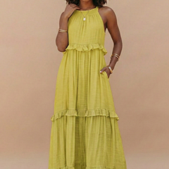 Women's Lightweight Cotton Maxi Dress | Flowy Elegant Summer Dress with Halter Neck 4