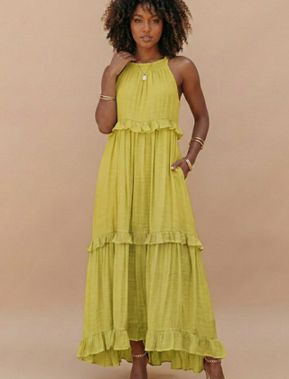 Women's Lightweight Cotton Maxi Dress | Flowy Elegant Summer Dress with Halter Neck 4