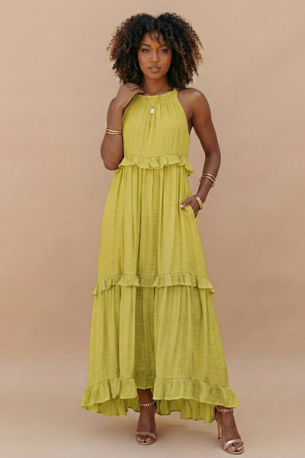 Women's Lightweight Cotton Maxi Dress | Flowy Elegant Summer Dress with Halter Neck 4
