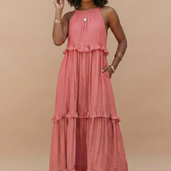 Women's Lightweight Cotton Maxi Dress | Flowy Elegant Summer Dress with Halter Neck 5