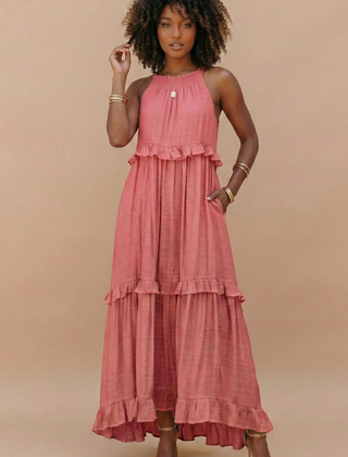 Women's Lightweight Cotton Maxi Dress | Flowy Elegant Summer Dress with Halter Neck 5