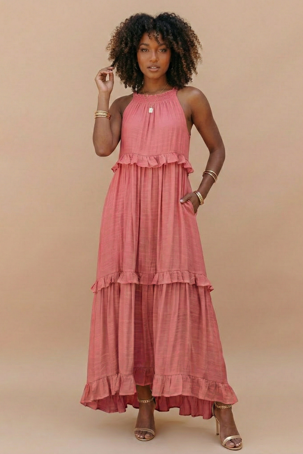 Women's Lightweight Cotton Maxi Dress | Flowy Elegant Summer Dress with Halter Neck 5