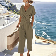 Women's Lightweight Fabric Two Piece Set | Elegant Wrap-Front Top and Tailored Trousers 2