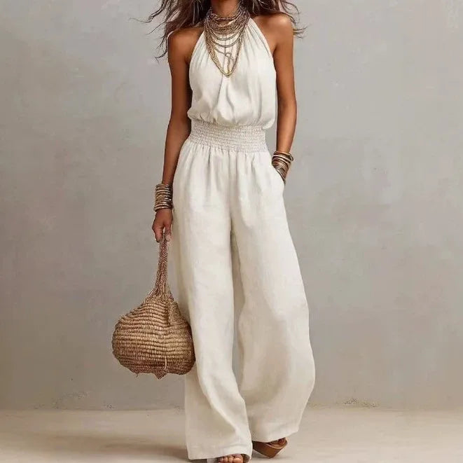 Women's Lightweight Fabric Wide Leg Jumpsuit | Effortless Relaxed Summer Outfit 0