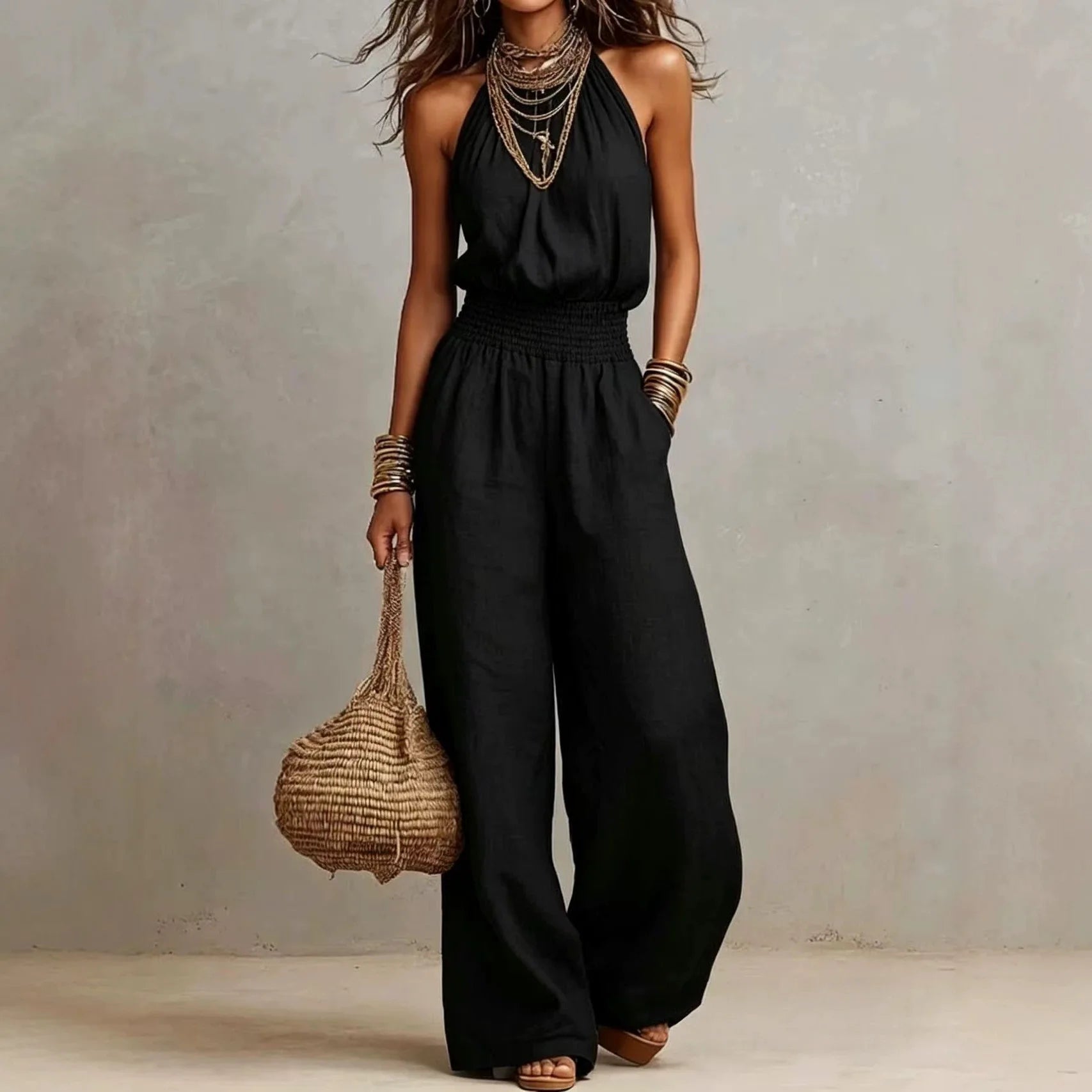 Women's Lightweight Fabric Wide Leg Jumpsuit | Effortless Relaxed Summer Outfit 1