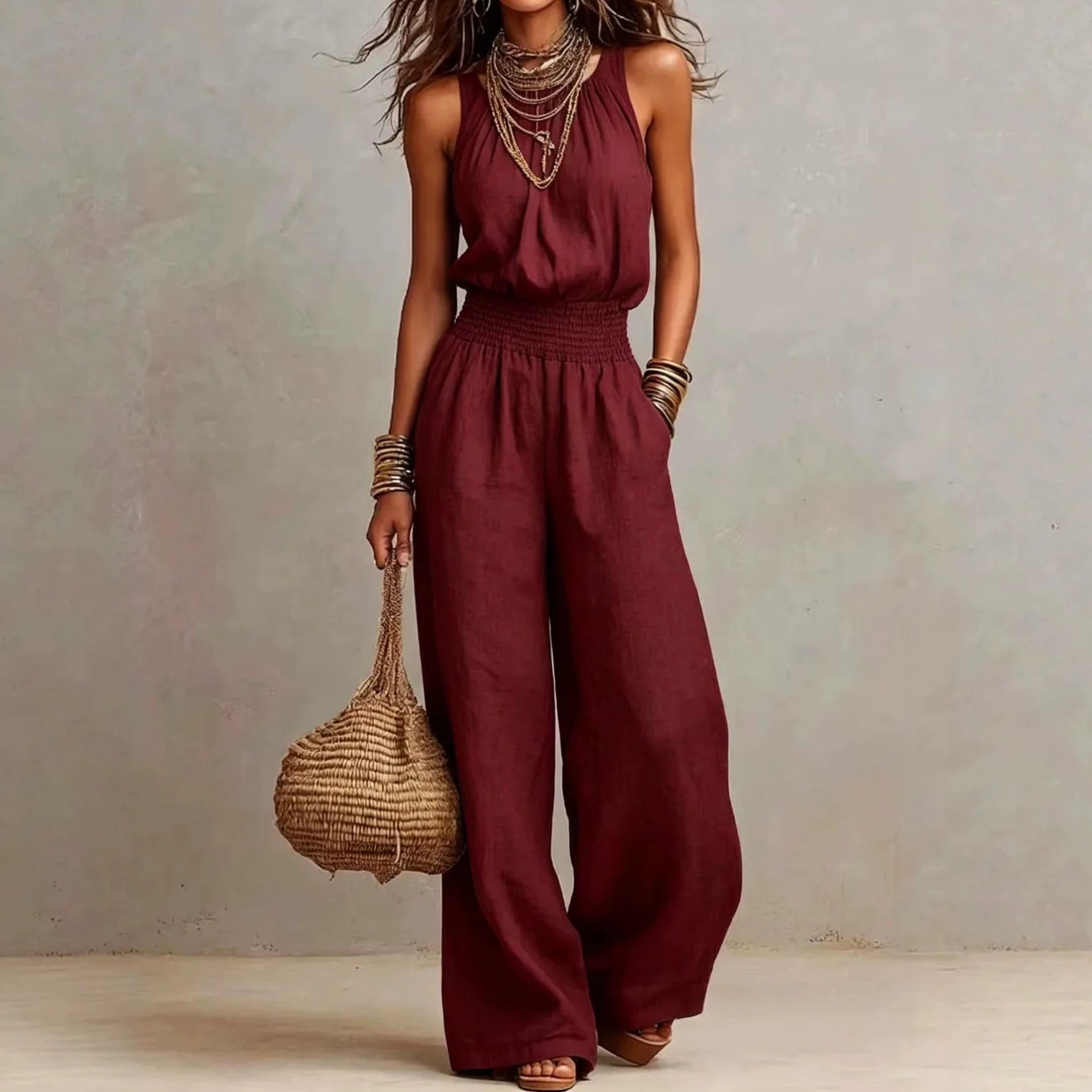 Women's Lightweight Fabric Wide Leg Jumpsuit | Effortless Relaxed Summer Outfit 3