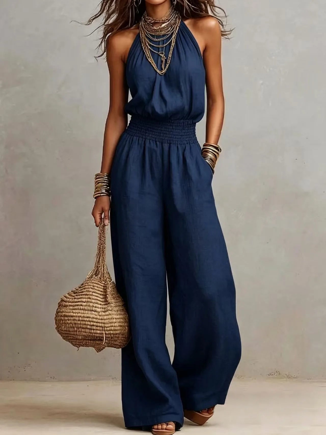 Women's Lightweight Fabric Wide Leg Jumpsuit | Effortless Relaxed Summer Outfit 4