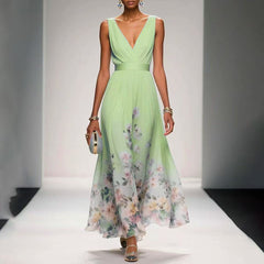 Women's Lightweight Floral Print Maxi Dress | Elegant Sleeveless Summer Gown 0