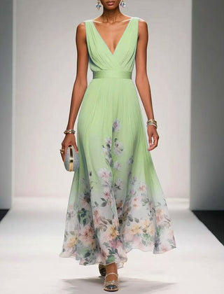 Women's Lightweight Floral Print Maxi Dress | Elegant Sleeveless Summer Gown 0