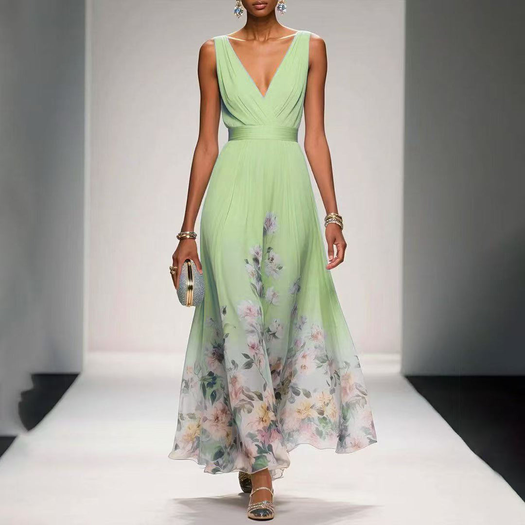 Women's Lightweight Floral Print Maxi Dress | Elegant Sleeveless Summer Gown 0