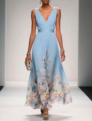 Women's Lightweight Floral Print Maxi Dress | Elegant Sleeveless Summer Gown 1