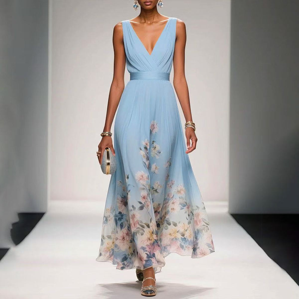 Women's Lightweight Floral Print Maxi Dress | Elegant Sleeveless Summer Gown 1