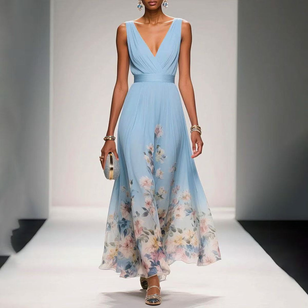Women's Lightweight Floral Print Maxi Dress | Elegant Sleeveless Summer Gown 1