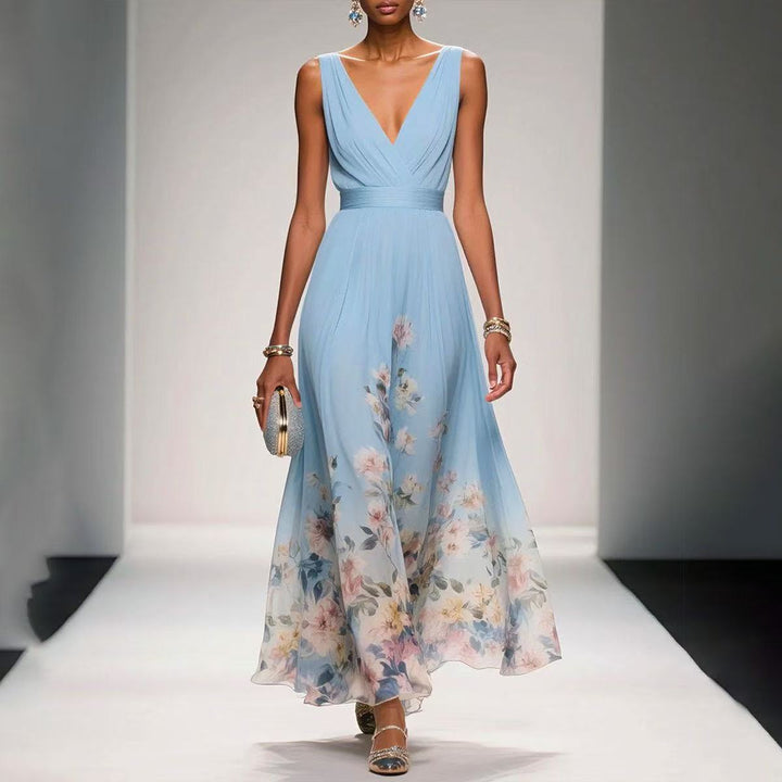 Women's Lightweight Floral Print Maxi Dress | Elegant Sleeveless Summer Gown 1