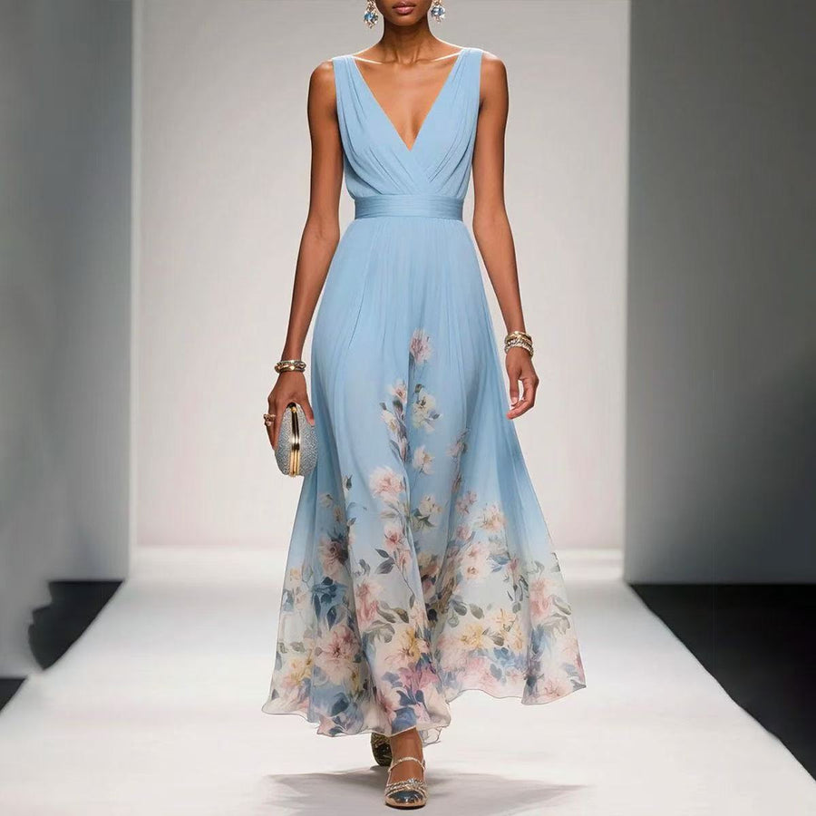 Women's Lightweight Floral Print Maxi Dress | Elegant Sleeveless Summer Gown 1