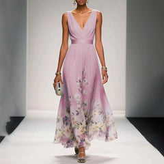 Women's Lightweight Floral Print Maxi Dress | Elegant Sleeveless Summer Gown 2