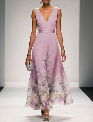 Women's Lightweight Floral Print Maxi Dress | Elegant Sleeveless Summer Gown 2