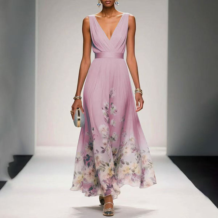 Women's Lightweight Floral Print Maxi Dress | Elegant Sleeveless Summer Gown 2