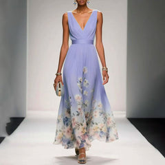 Women's Lightweight Floral Print Maxi Dress | Elegant Sleeveless Summer Gown 3