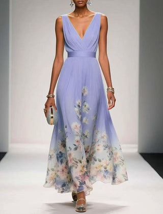 Women's Lightweight Floral Print Maxi Dress | Elegant Sleeveless Summer Gown 3