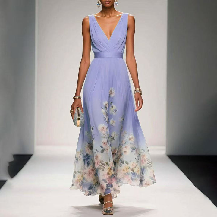 Women's Lightweight Floral Print Maxi Dress | Elegant Sleeveless Summer Gown 3