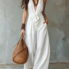 Women's Lightweight Flowy Jumpsuit | Elegant Deep V-Neck Summer Outfit 0