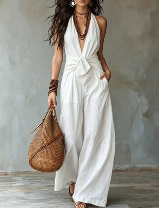 Women's Lightweight Flowy Jumpsuit | Elegant Deep V-Neck Summer Outfit 0