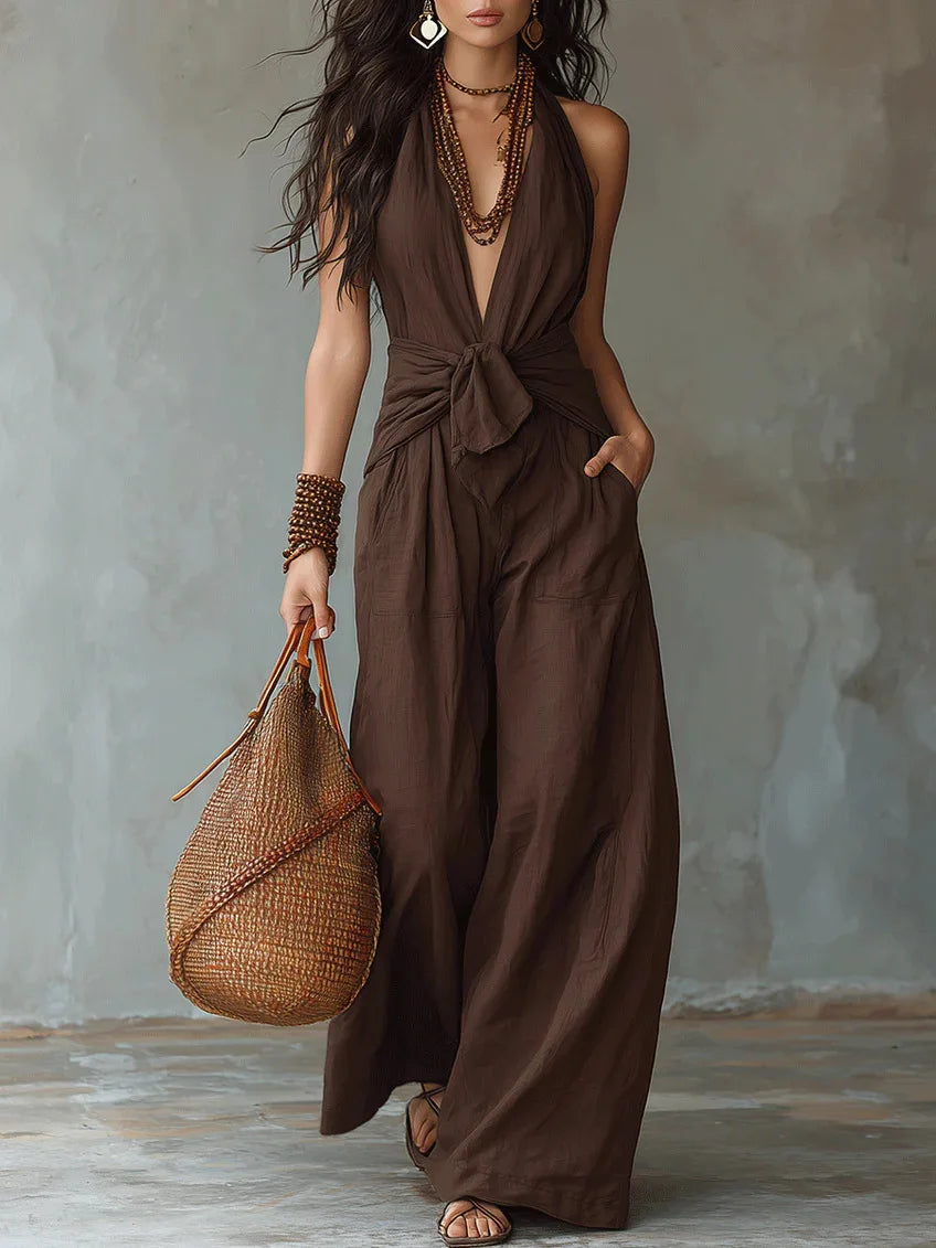 Women's Lightweight Flowy Jumpsuit | Elegant Deep V-Neck Summer Outfit 1