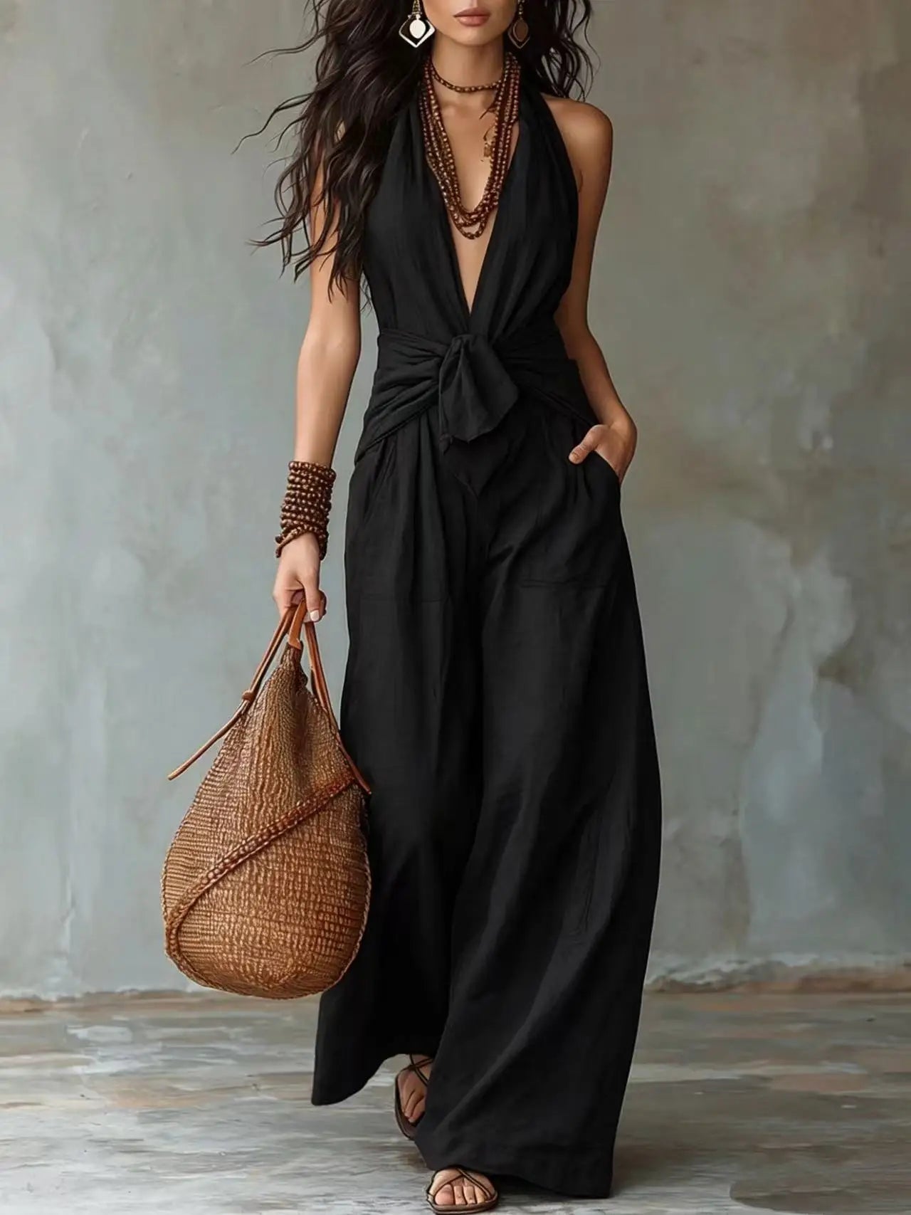 Women's Lightweight Flowy Jumpsuit | Elegant Deep V-Neck Summer Outfit 2