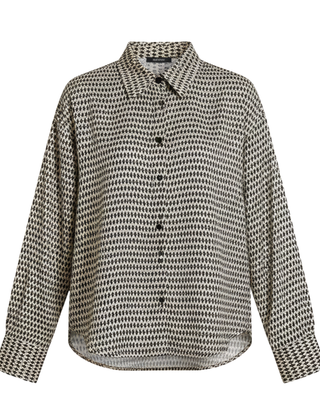 Women's Lightweight Geometric Print Blouse | Elegant Relaxed Fit Long Sleeve Top 0