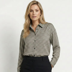 Women's Lightweight Geometric Print Blouse | Elegant Relaxed Fit Long Sleeve Top 1