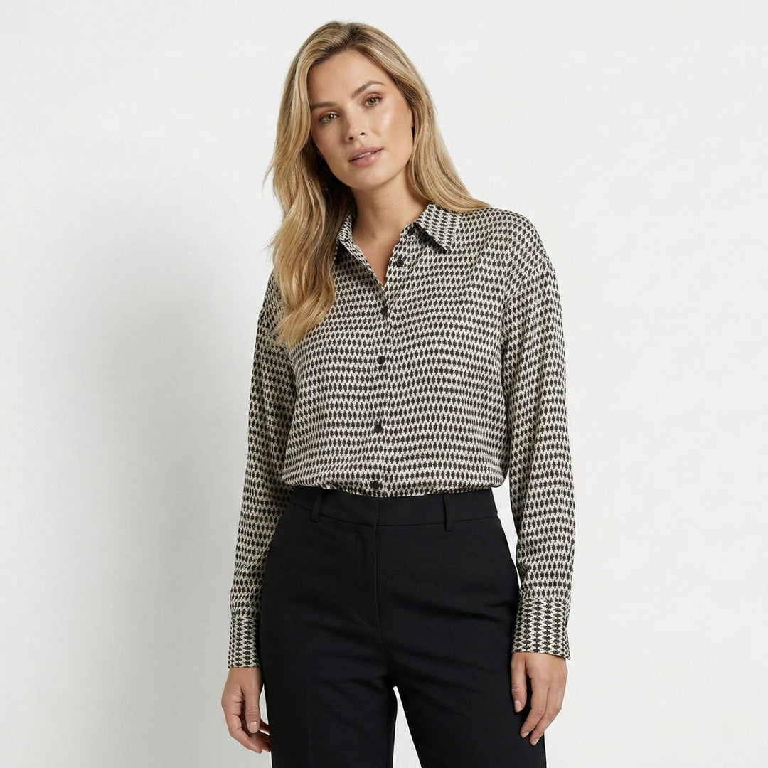 Women's Lightweight Geometric Print Blouse | Elegant Relaxed Fit Long Sleeve Top 2