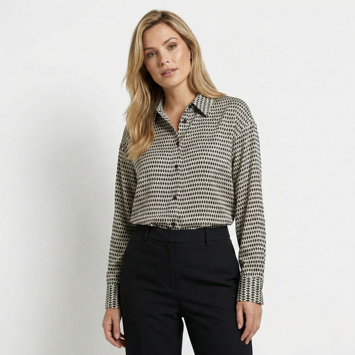 Women's Lightweight Geometric Print Blouse | Elegant Relaxed Fit Long Sleeve Top 2