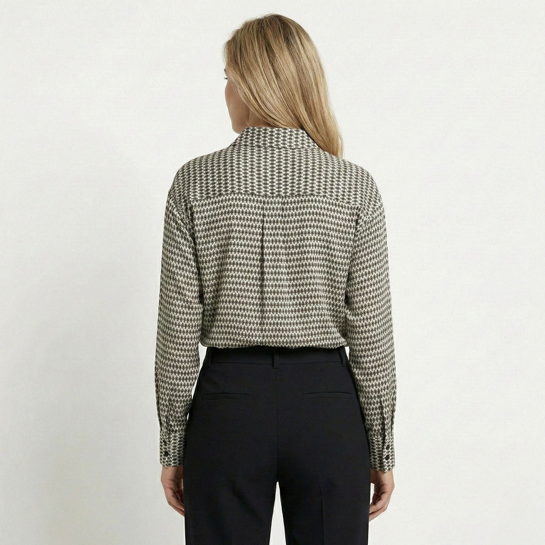 Women's Lightweight Geometric Print Blouse | Elegant Relaxed Fit Long Sleeve Top 3