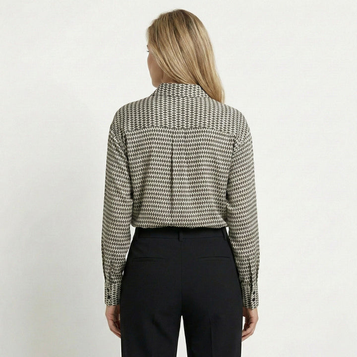 Women's Lightweight Geometric Print Blouse | Elegant Relaxed Fit Long Sleeve Top 3