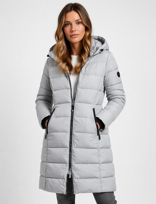 Women's Lightweight Insulated Black Puffer Jacket | Stylish Hooded Mid-Thigh Winter Coat 1