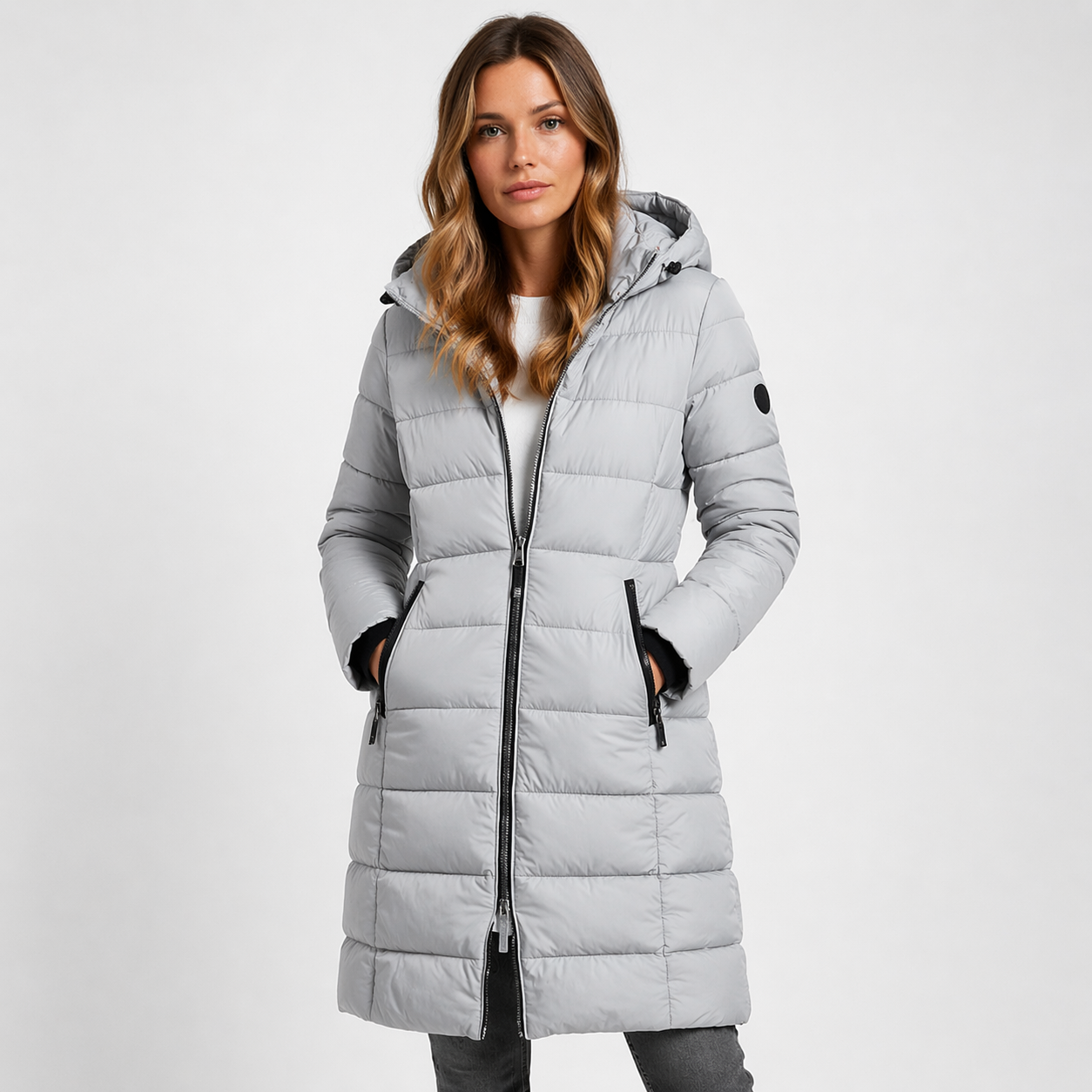 Women's Lightweight Insulated Black Puffer Jacket | Stylish Hooded Mid-Thigh Winter Coat 1