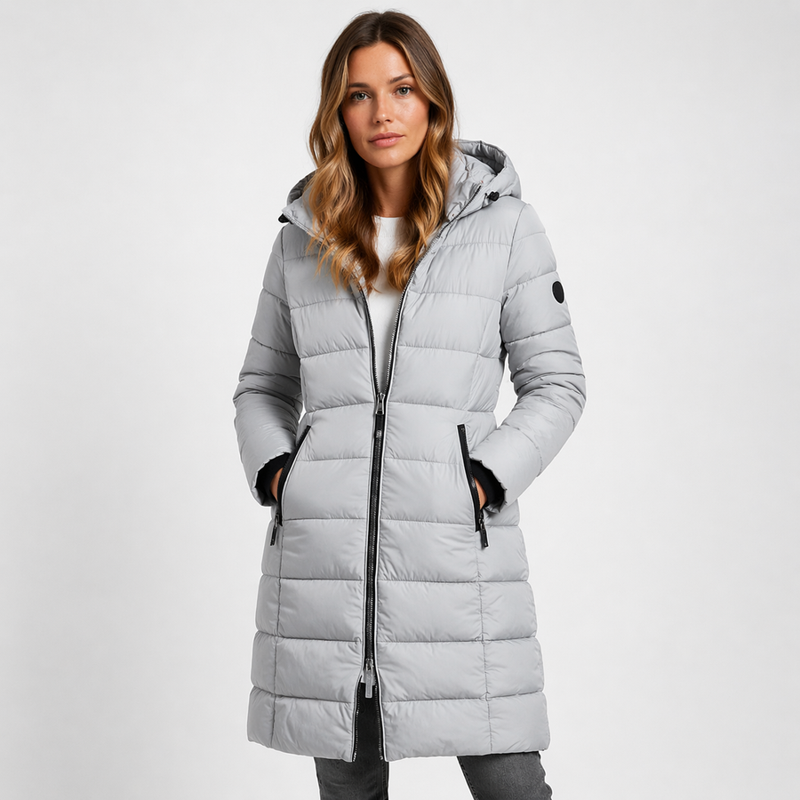 Women's Lightweight Insulated Black Puffer Jacket | Stylish Hooded Mid-Thigh Winter Coat 1