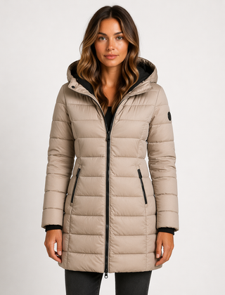 Women's Lightweight Insulated Black Puffer Jacket | Stylish Hooded Mid-Thigh Winter Coat 2