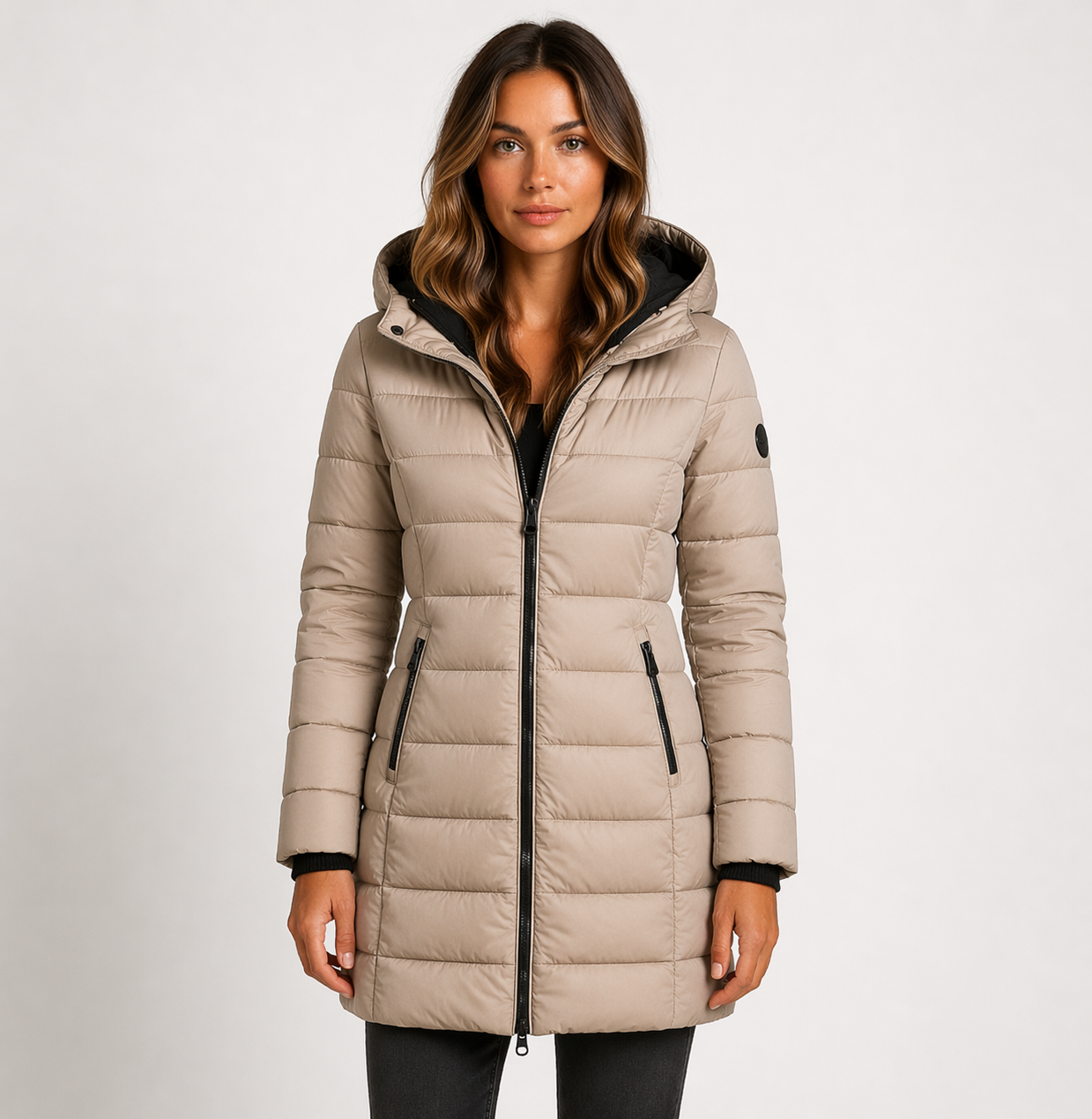 Women's Lightweight Insulated Black Puffer Jacket | Stylish Hooded Mid-Thigh Winter Coat 2