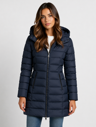 Women's Lightweight Insulated Black Puffer Jacket | Stylish Hooded Mid-Thigh Winter Coat 3