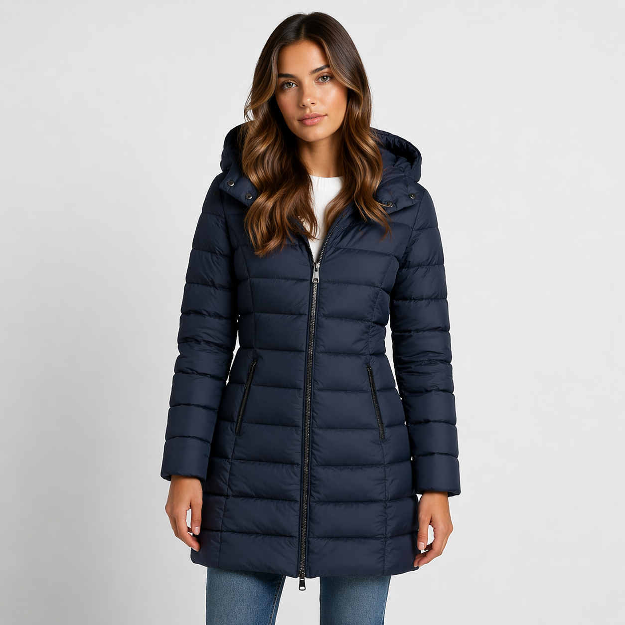 Women's Lightweight Insulated Black Puffer Jacket | Stylish Hooded Mid-Thigh Winter Coat 3