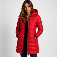 Women's Lightweight Insulated Black Puffer Jacket | Stylish Hooded Mid-Thigh Winter Coat 4