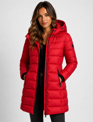 Women's Lightweight Insulated Black Puffer Jacket | Stylish Hooded Mid-Thigh Winter Coat 4
