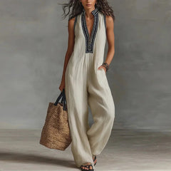 Women's Lightweight Lace Trim Jumpsuit | Elegant Sleeveless Wide-Leg Outfit 2